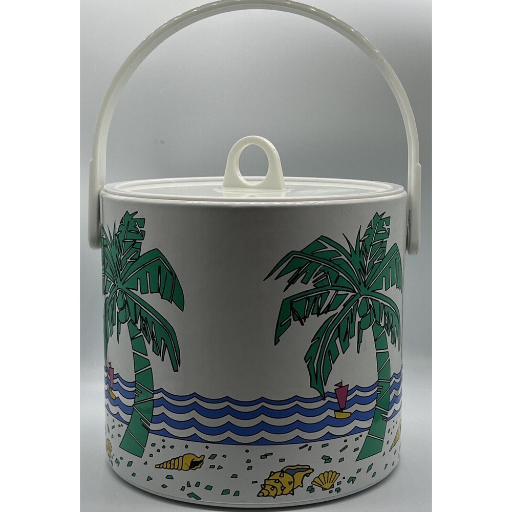 Vintage Giraffe Brand Ice Bucket PalmTrees Beach Sea Shells Summer Ice Bucket